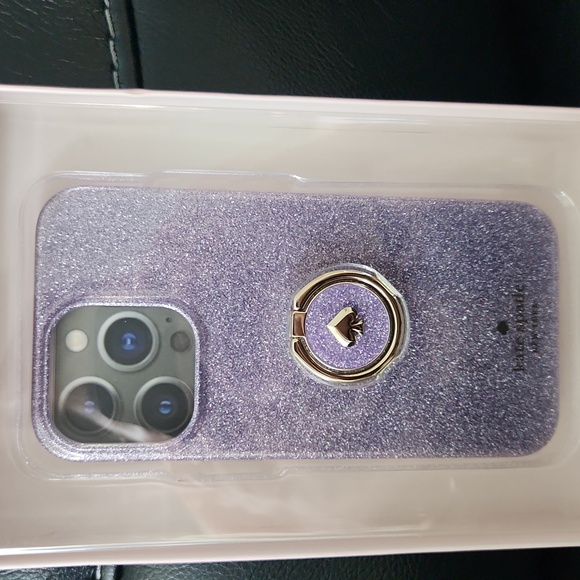 Kate Spade Iphone 13 pro case, purple glitter with gold colors ring stand - Picture 1 of 3
